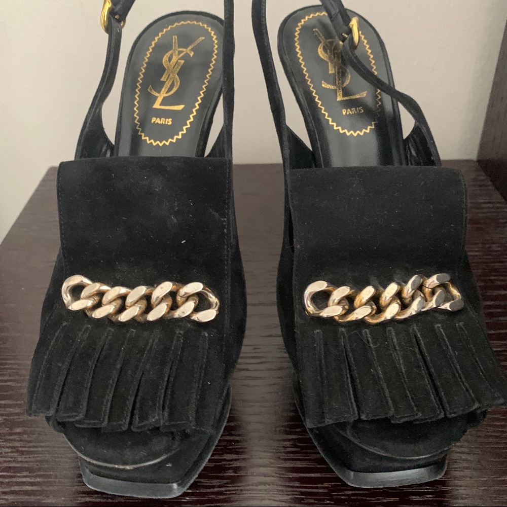 YSL “tribute” suede sling back platform pump 37